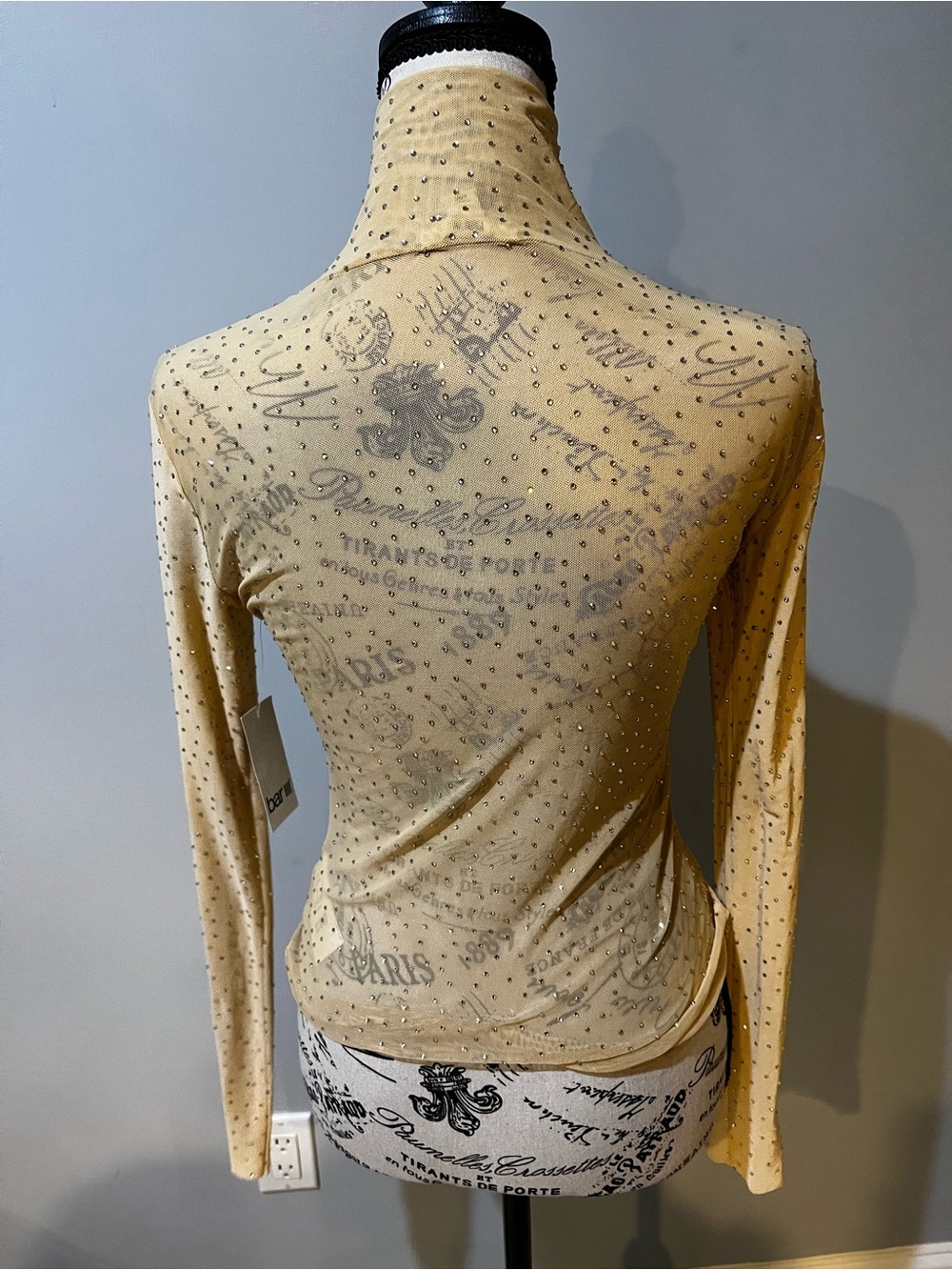 INC International Concepts Yellow Sheer Turtleneck Top with Rhinestones - Picture 2 of 3